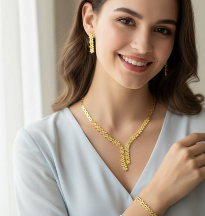 Graceful Y-Drop Gold Jewelry Ensemble