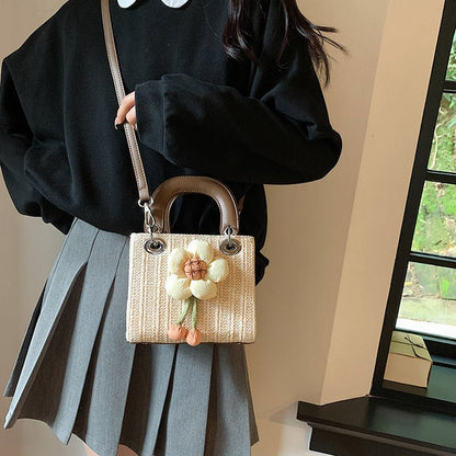 Floral Woven Straw Handbag for Women