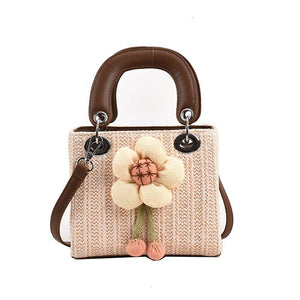 Floral Woven Straw Handbag for Women