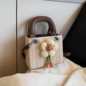 Floral Woven Straw Handbag for Women