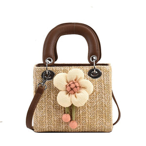 Floral Woven Straw Handbag for Women